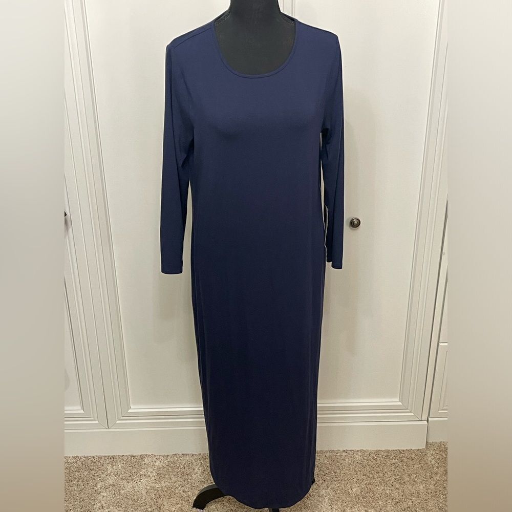 Chico’s Midi Dress Shirtail Hem Navy Knit size medium